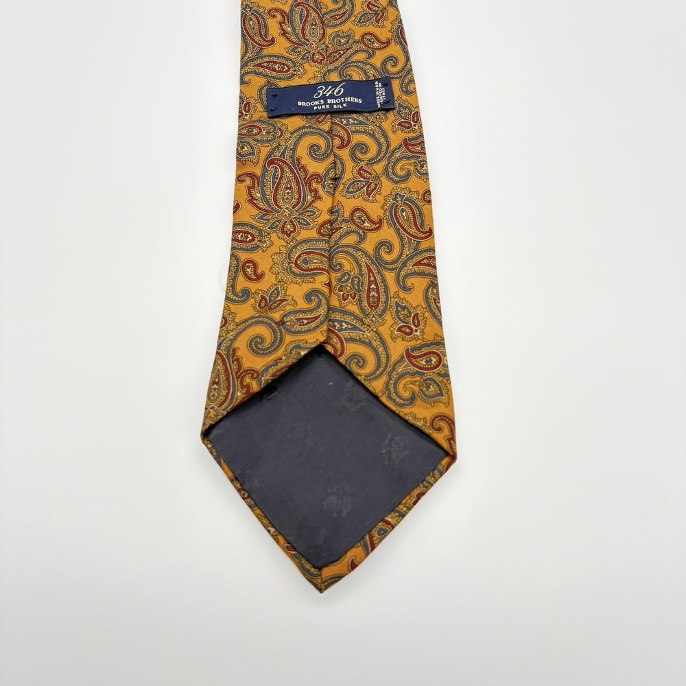 Brooks Brothers 346 Pure Silk Necktie Classic Paisley Pattern Yellow Background - Picture 4 of 10
